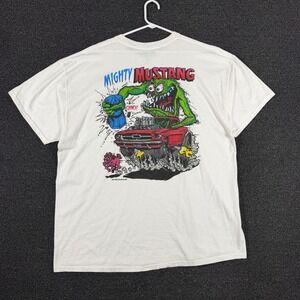 Rat Fink Mighty Mustang White Graphic T-Shirt Mens 2XL Ed Big Daddy Roth Hot Rod